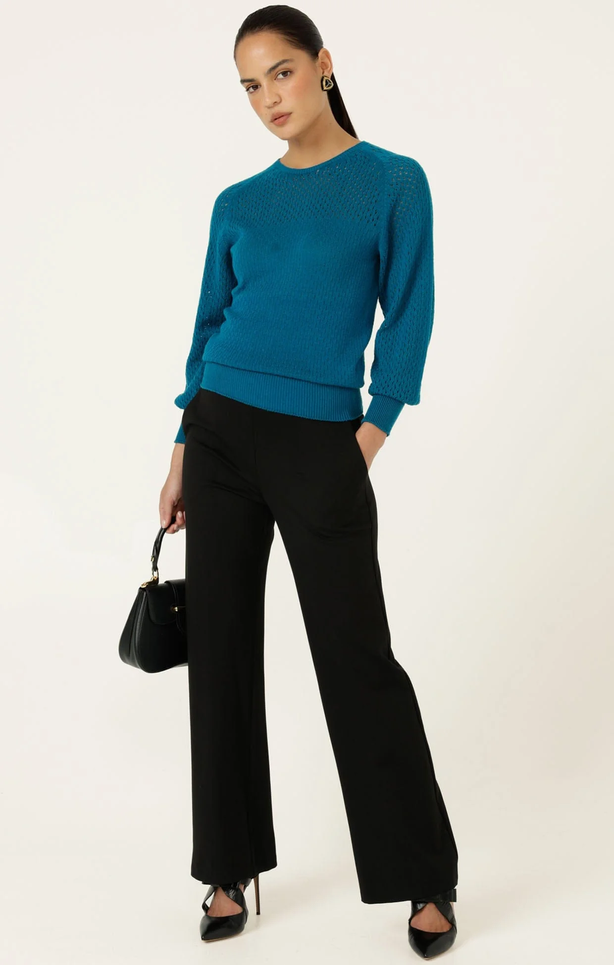 LONG SLEEVE RIPPLE KNIT TOP IN CERULEAN BLUE - Image 6