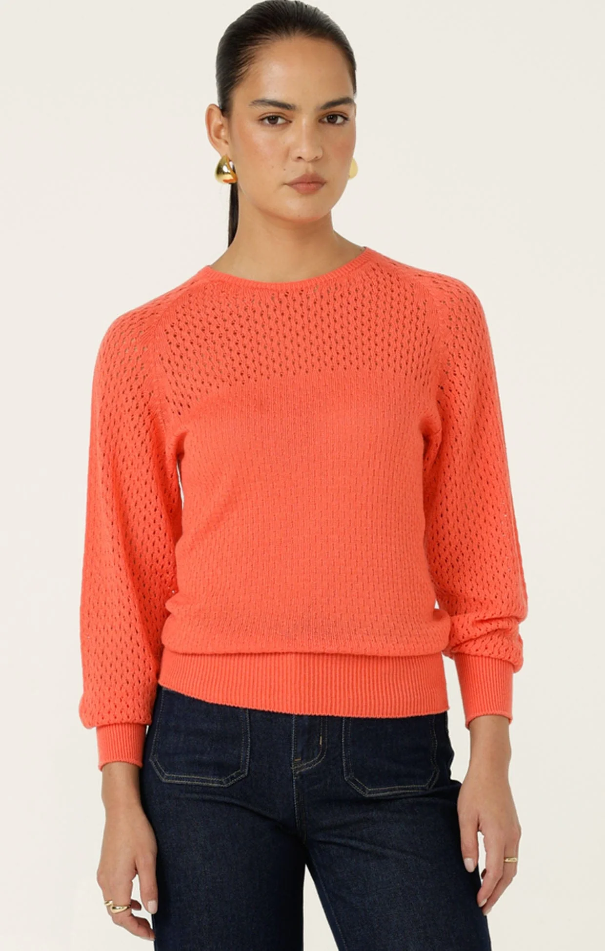 LONG SLEEVE RIPPLE KNIT TOP IN CORAL