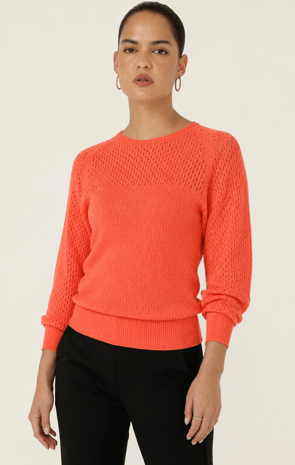 LONG SLEEVE RIPPLE KNIT TOP IN CORAL - Image 2