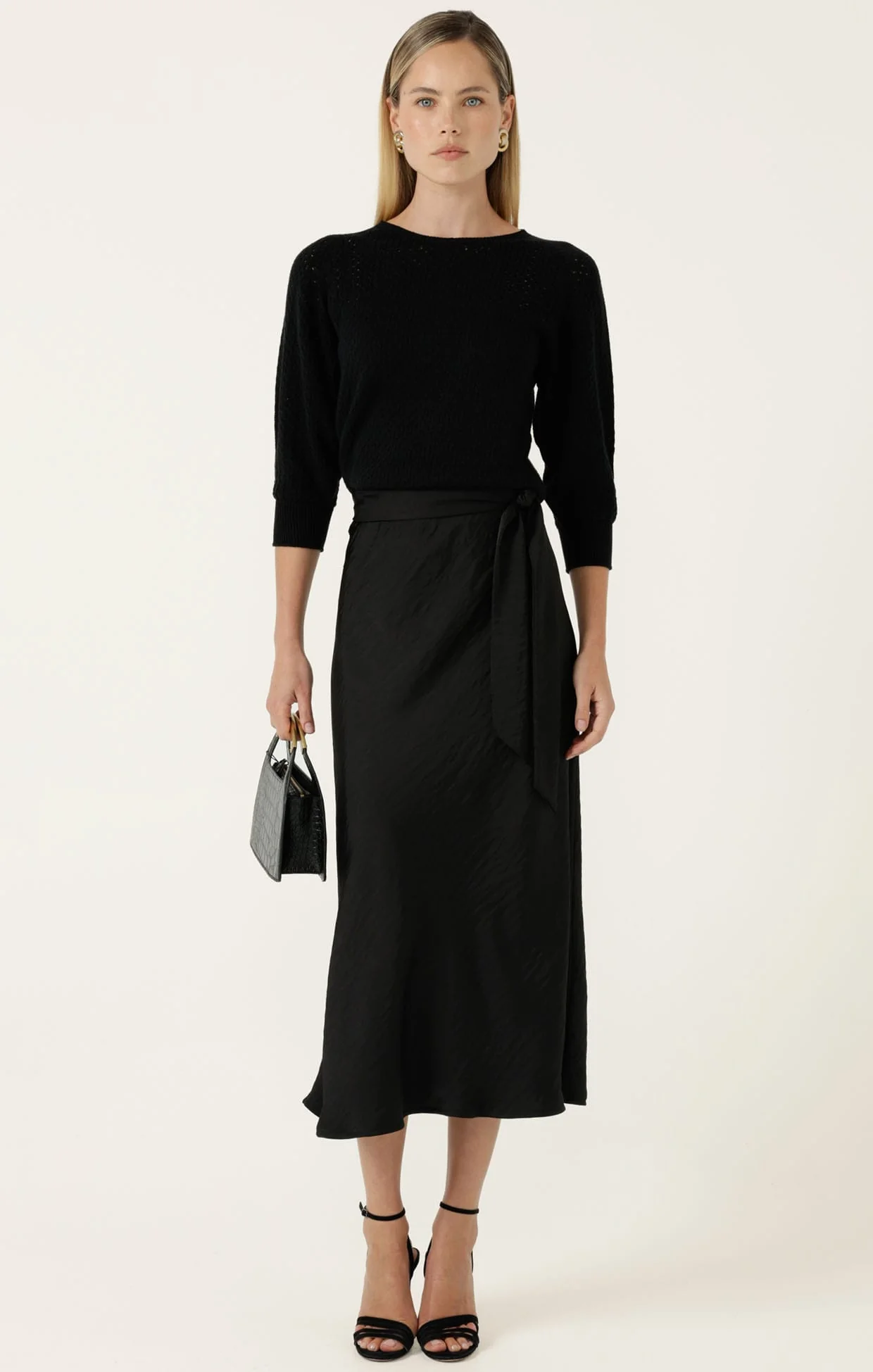 LUXE BIAS MIDI SKIRT IN BLACK