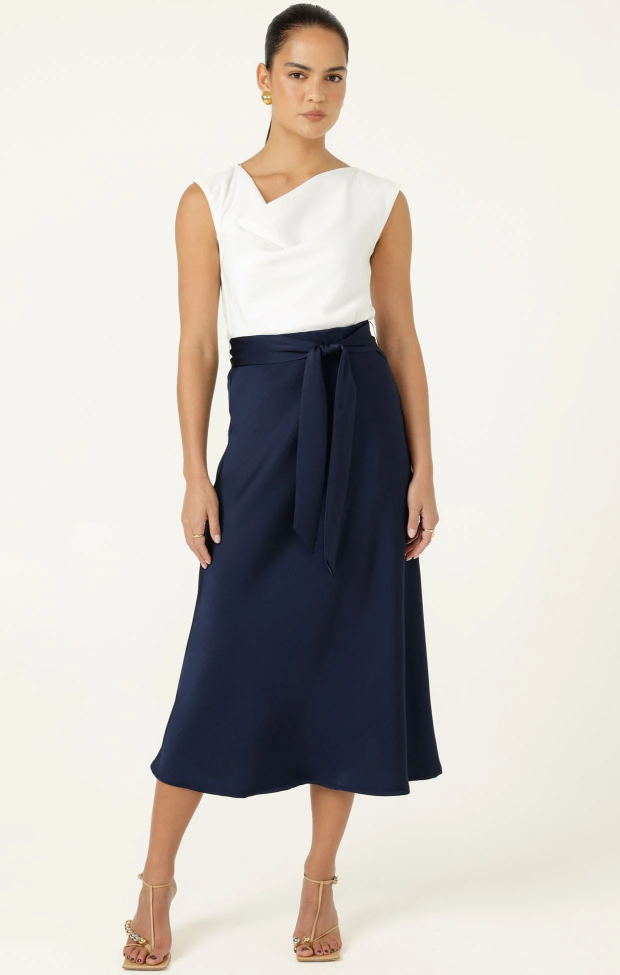 LUXE BIAS MIDI SKIRT IN NAVY