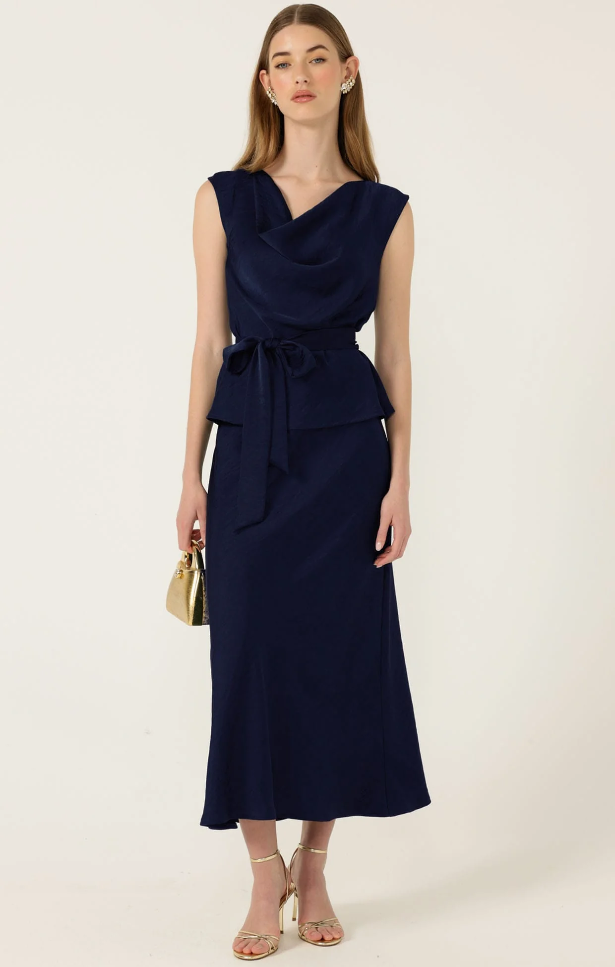 LUXE BIAS MIDI SKIRT IN NAVY - Image 2