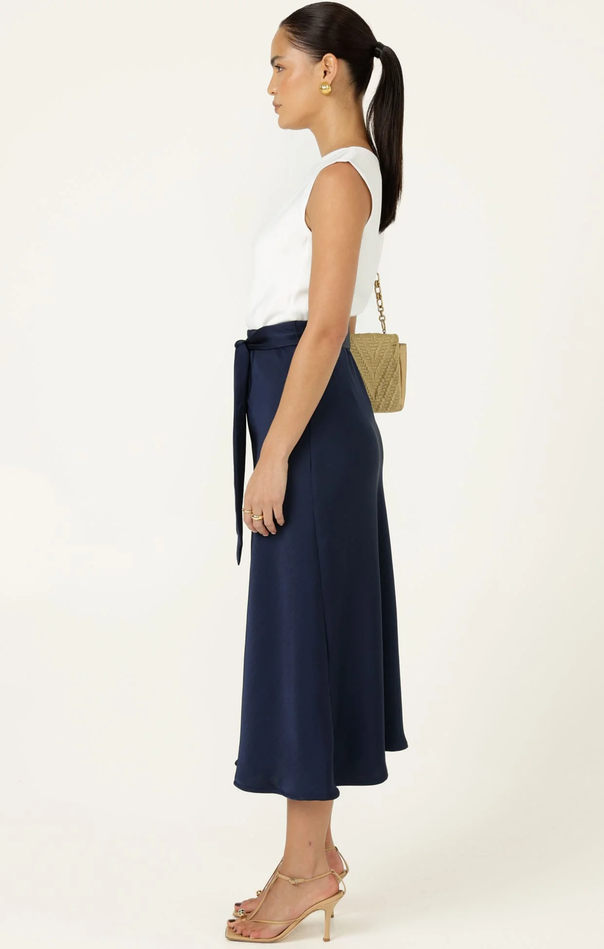 LUXE BIAS MIDI SKIRT IN NAVY - Image 5