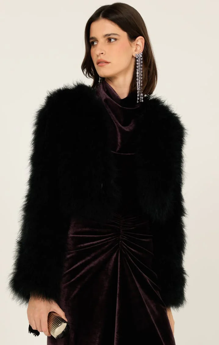 LUXE FEATHER JACKET IN BLACK - Image 5
