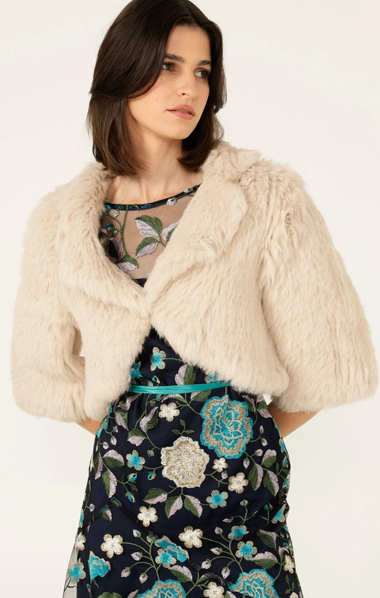 LUXE FUR BOLERO IN OATMEAL - Image 12