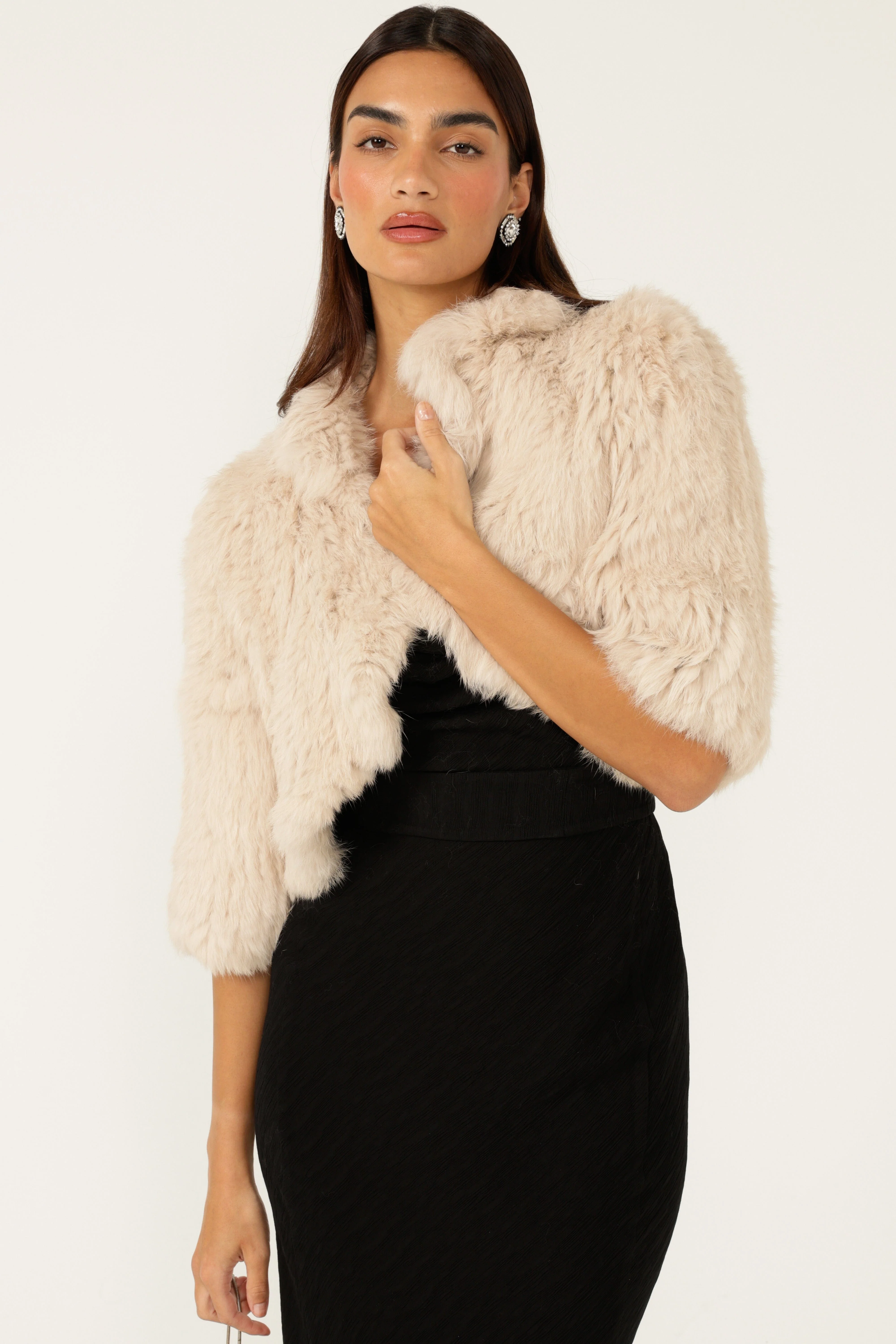 LUXE FUR BOLERO IN OATMEAL - Image 4