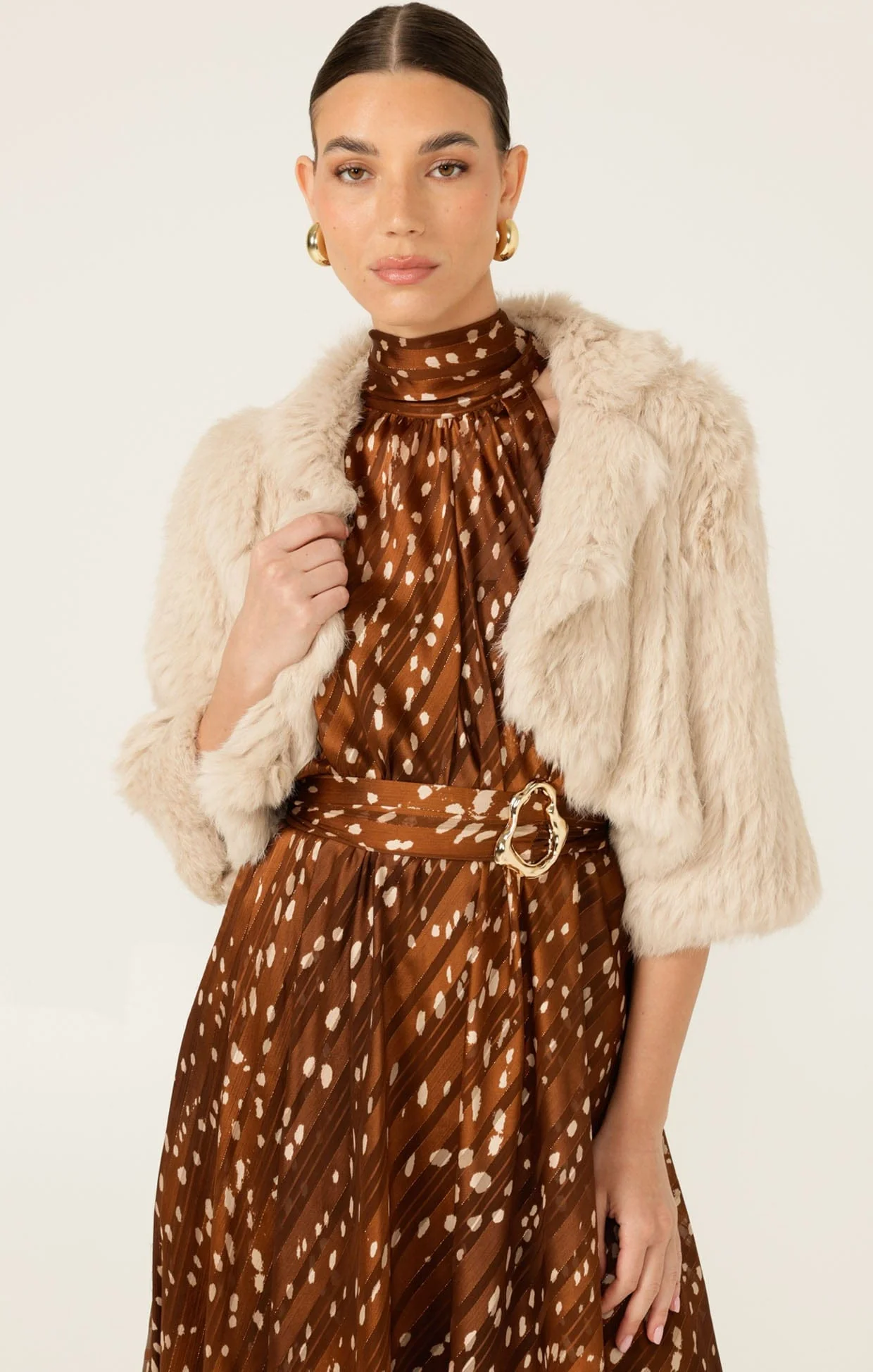 LUXE FUR BOLERO IN OATMEAL - Image 5