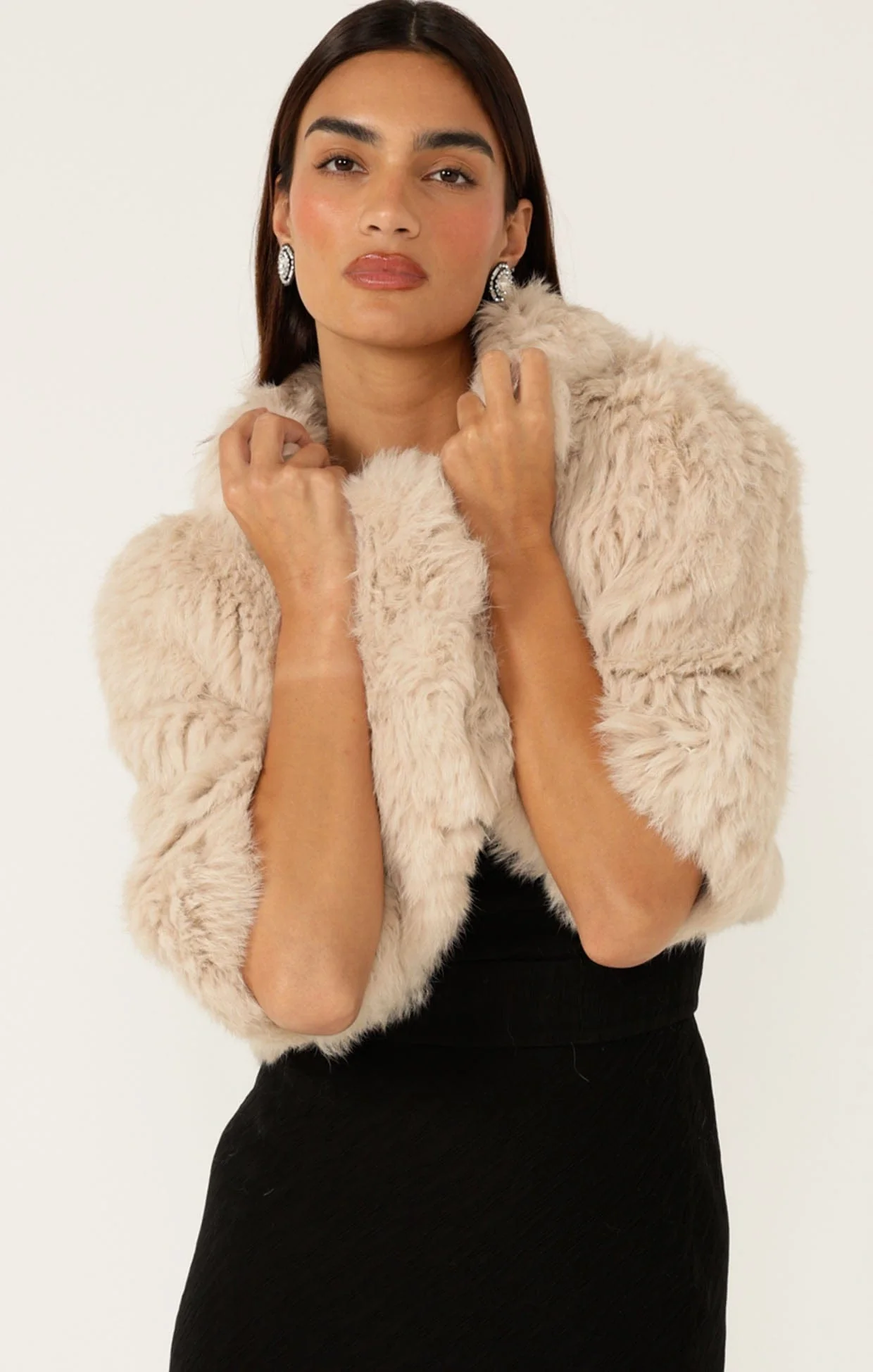 LUXE FUR BOLERO IN OATMEAL - Image 6