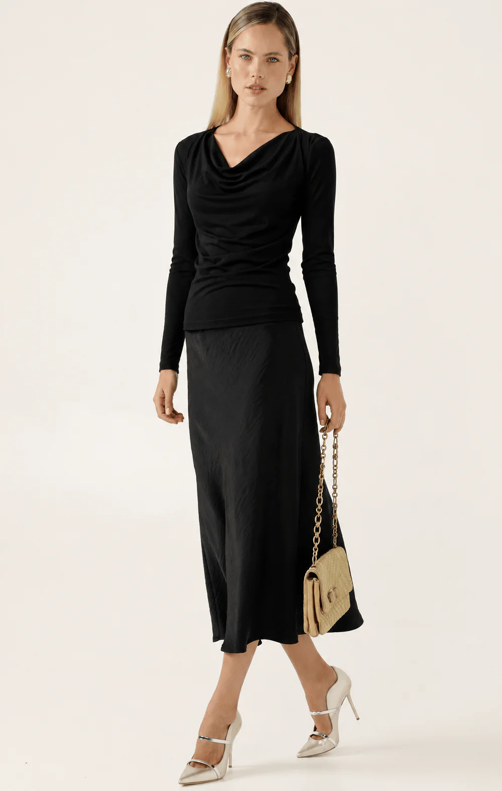 MILDA COWL TOP IN BLACK - Image 3