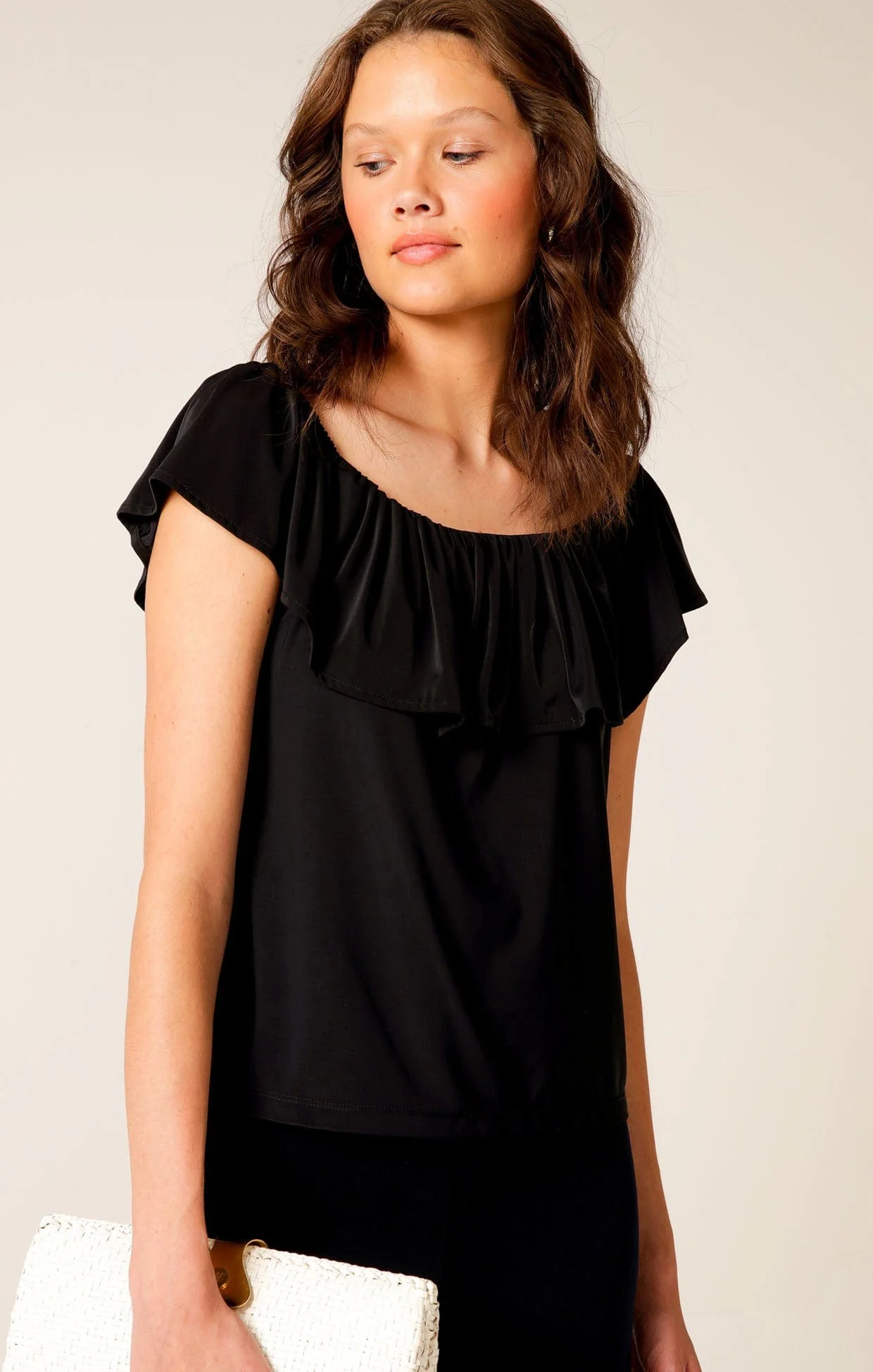 OFF SHOULDER FRILL TOP IN BLACK - Image 2