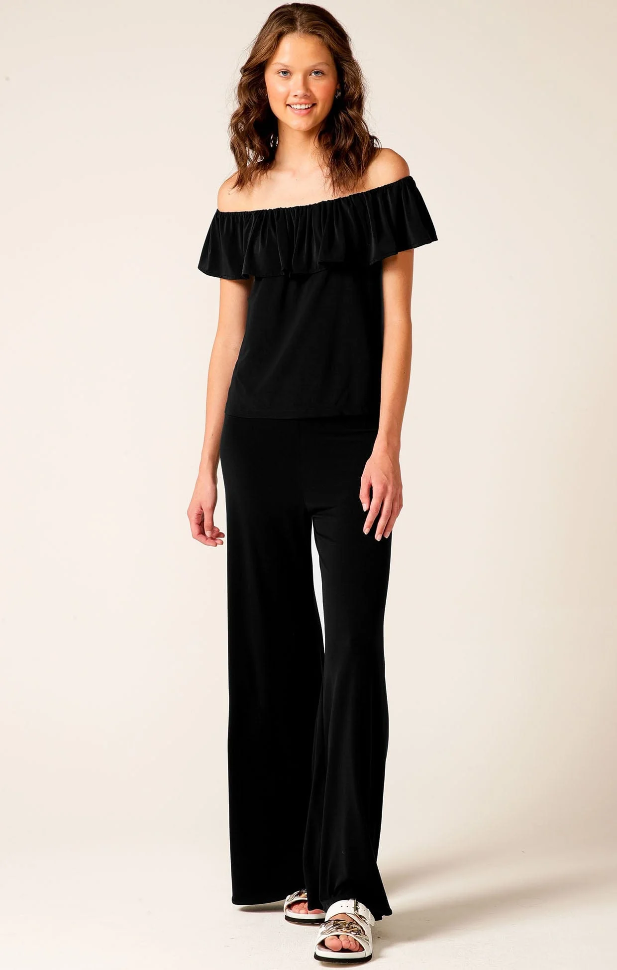 OFF SHOULDER FRILL TOP IN BLACK - Image 3