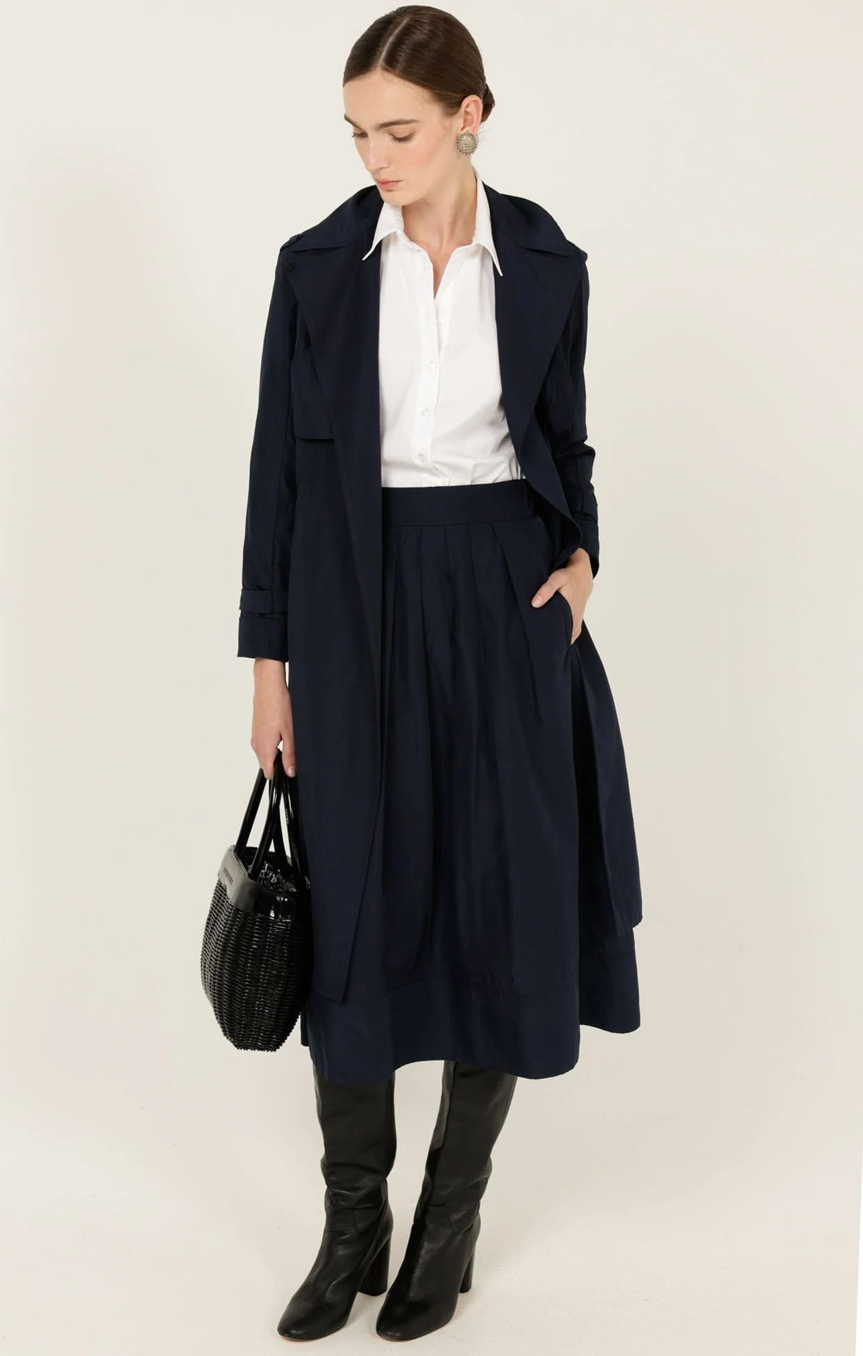 PLEATED A-LINE SKIRT IN NAVY - Image 3