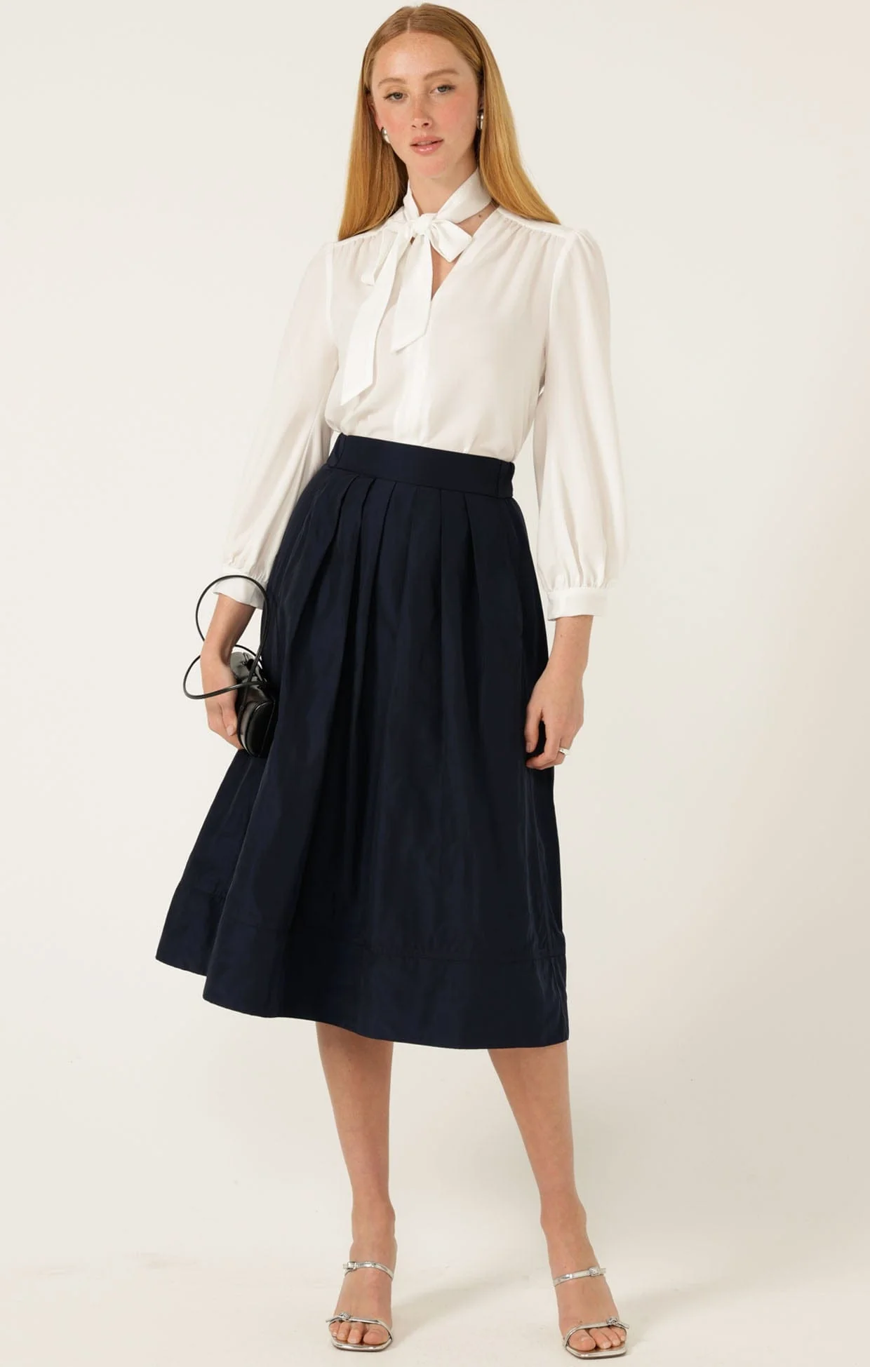 PLEATED A-LINE SKIRT IN NAVY - Image 4