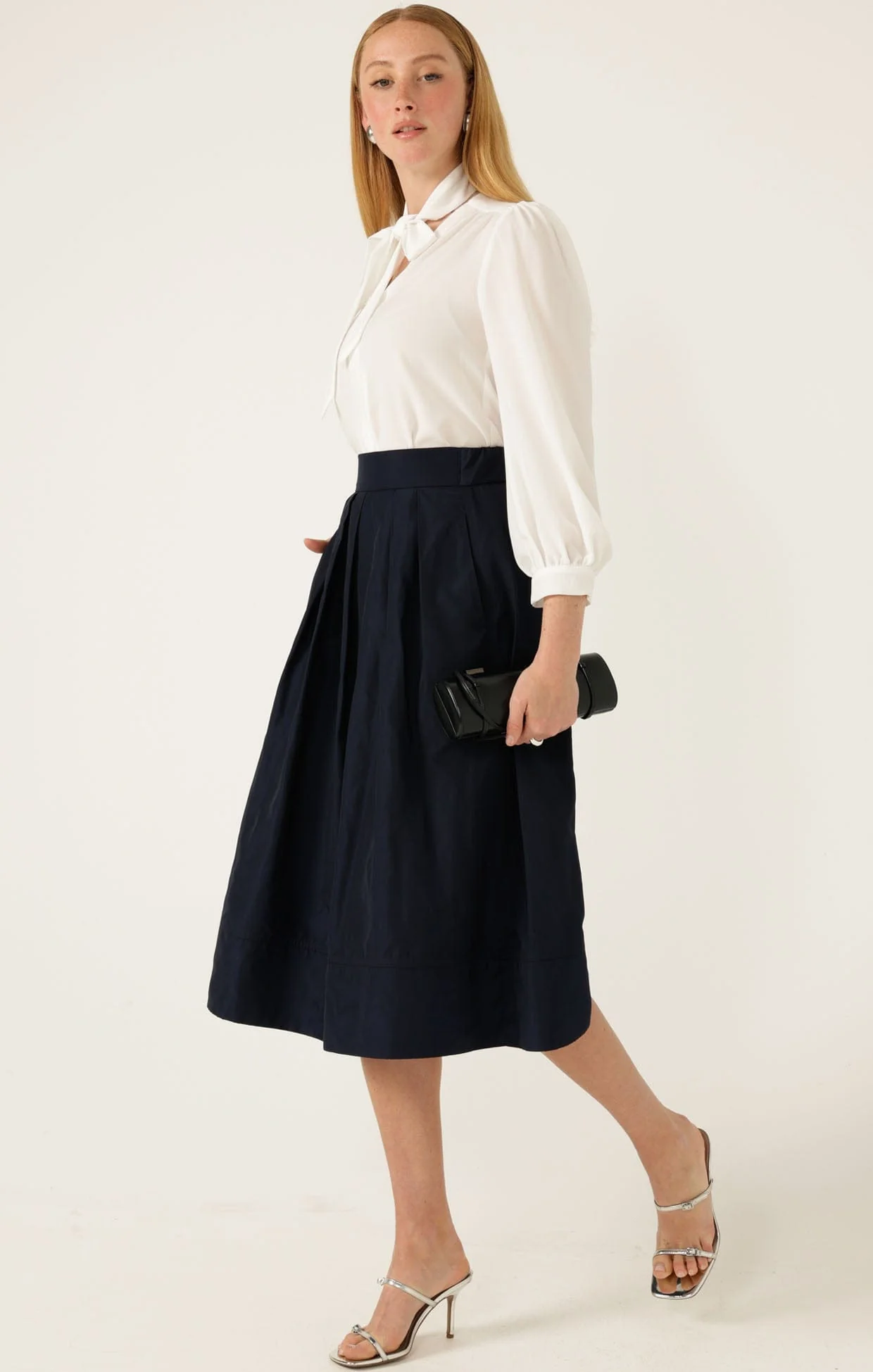 PLEATED A-LINE SKIRT IN NAVY - Image 6