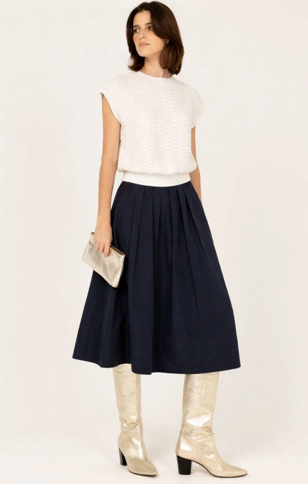 PLEATED A-LINE SKIRT IN NAVY - Image 8