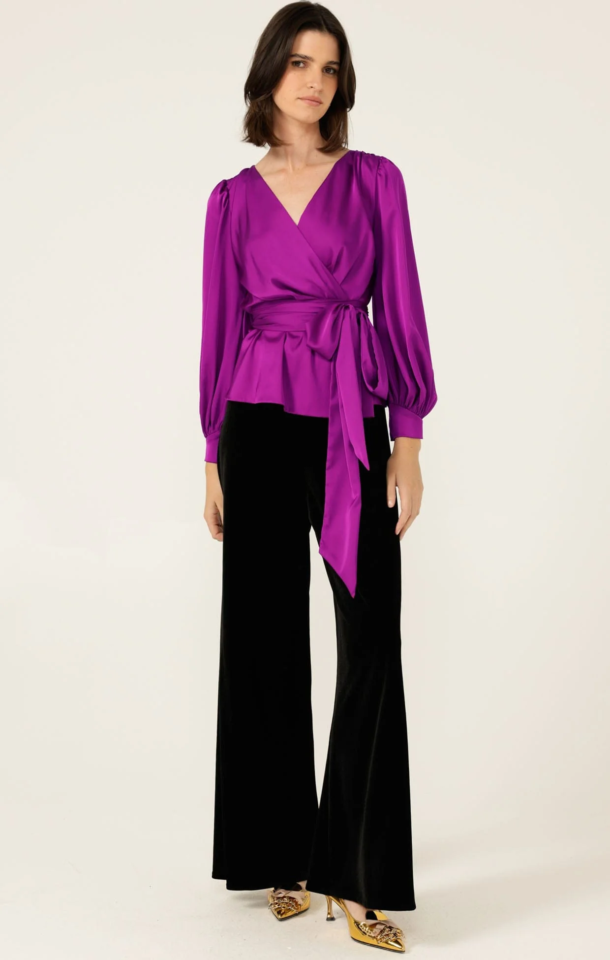 SATIN FAUX WRAP TOP IN MAGENTA - Image 4