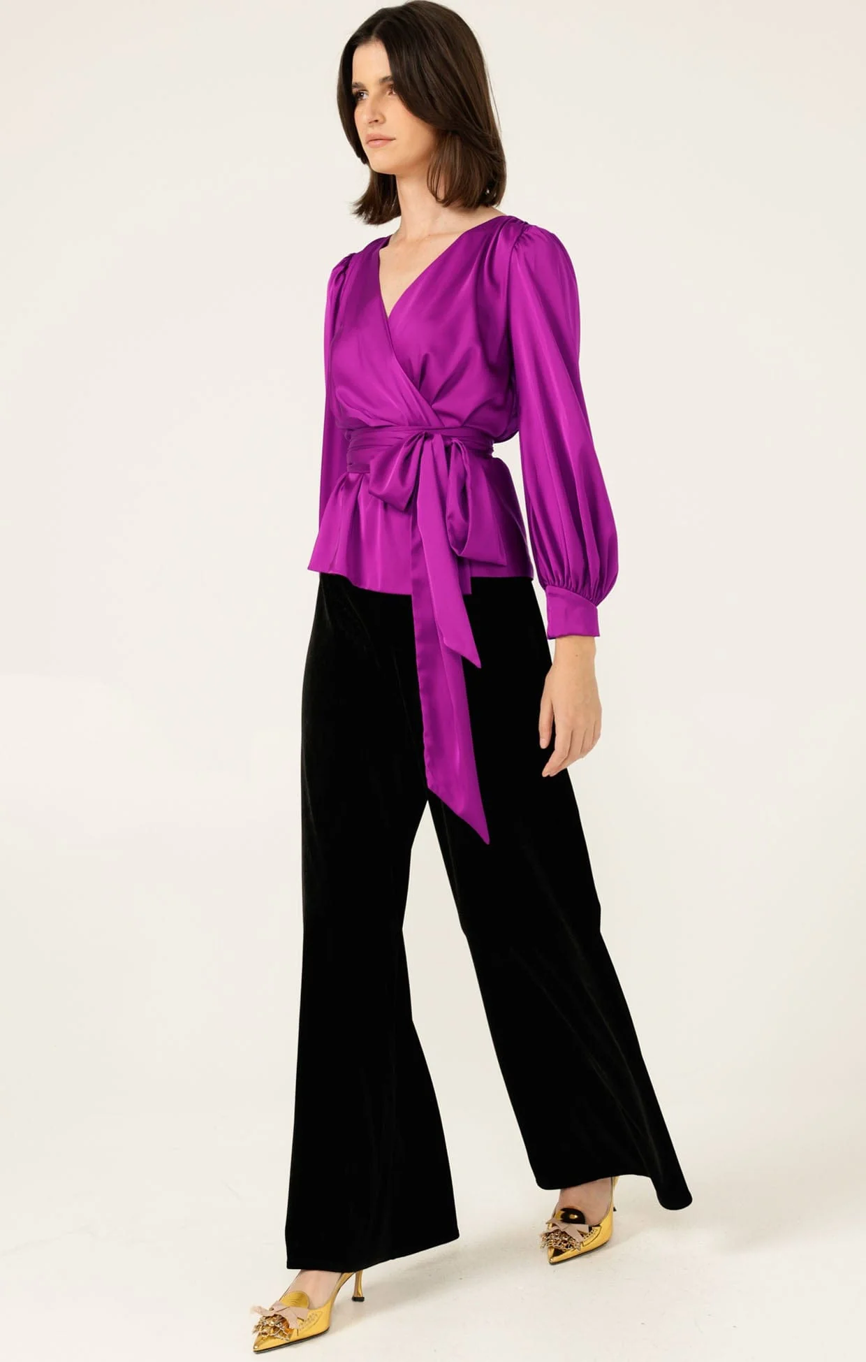 SATIN FAUX WRAP TOP IN MAGENTA - Image 5