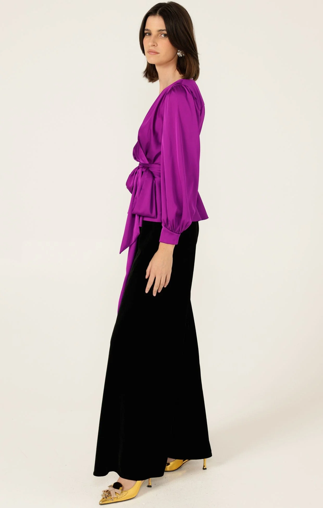 SATIN FAUX WRAP TOP IN MAGENTA - Image 7