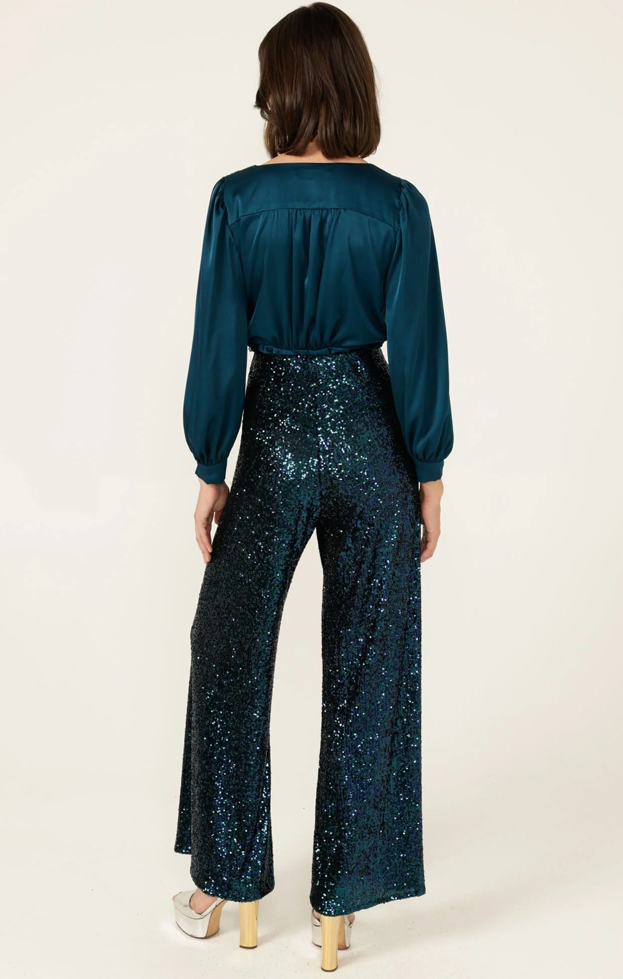 SATIN FAUX WRAP TOP IN PEACOCK - Image 10