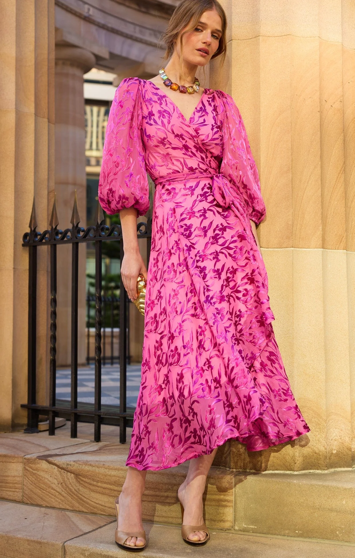 SHERBET BREEZE MIDI WRAP DRESS - Image 2