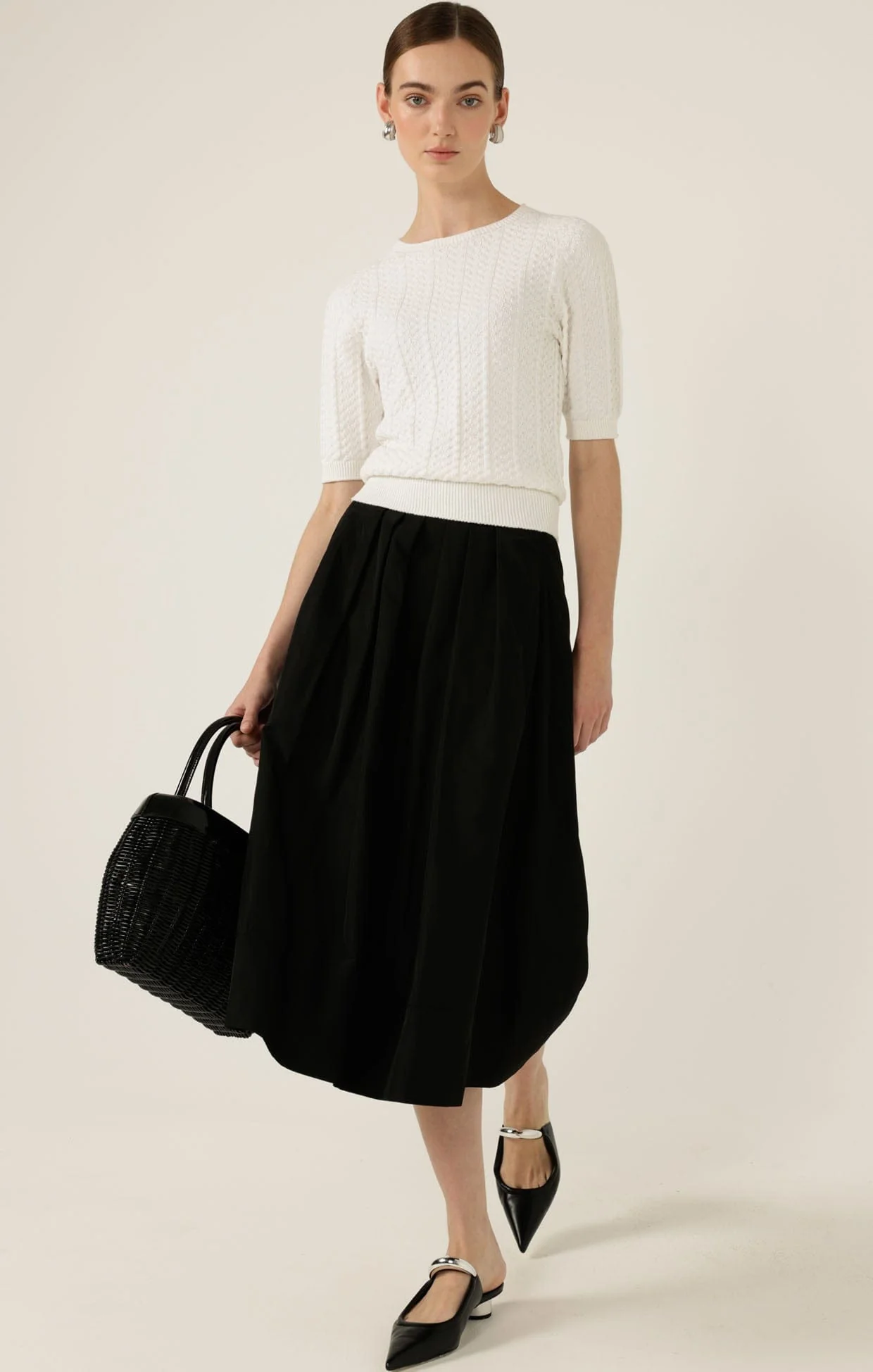 SHORT SLEEVE CHEVRON KNIT TOP IN IVORY - Image 4