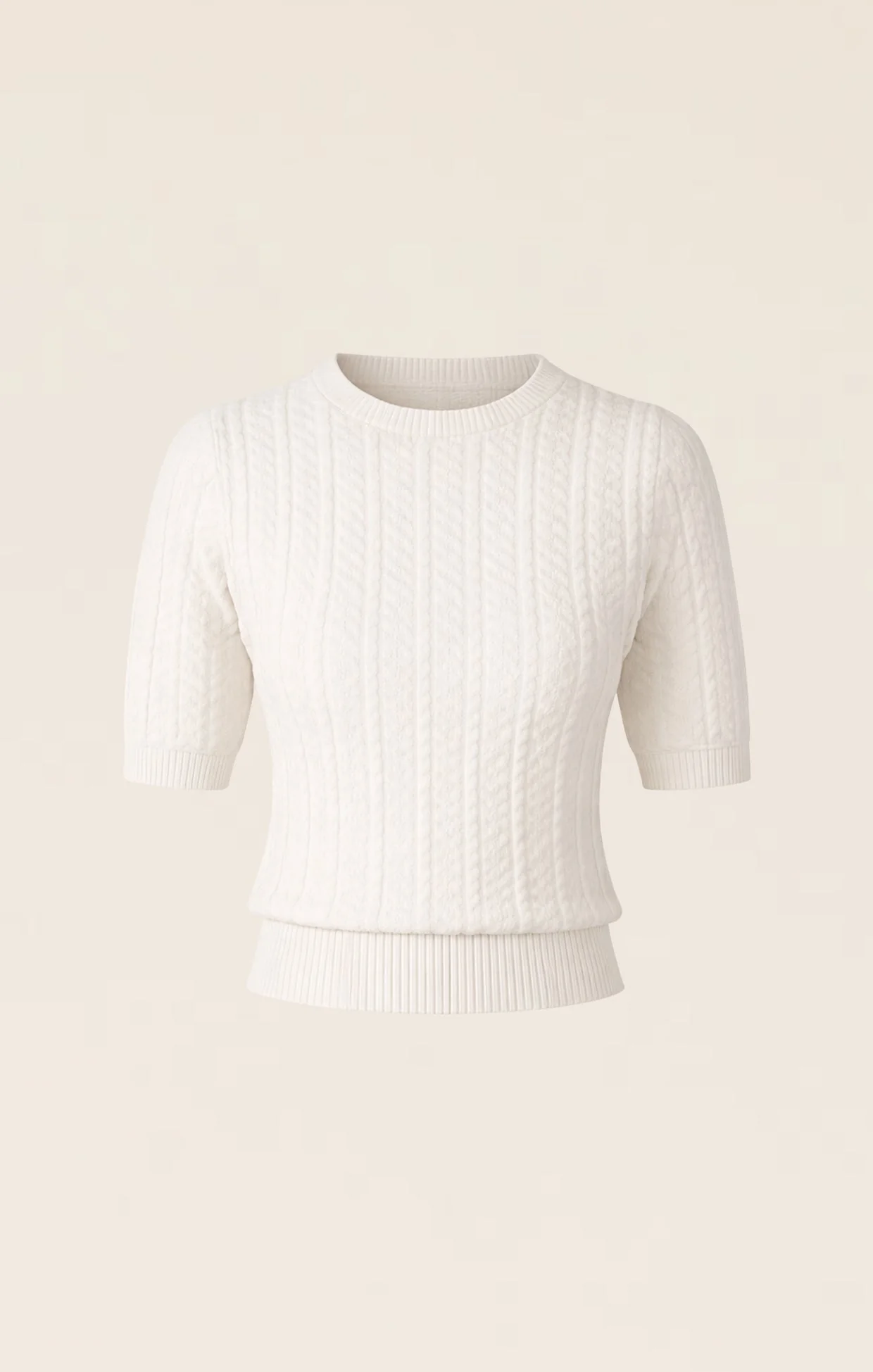 SHORT SLEEVE CHEVRON KNIT TOP IN IVORY - Image 9