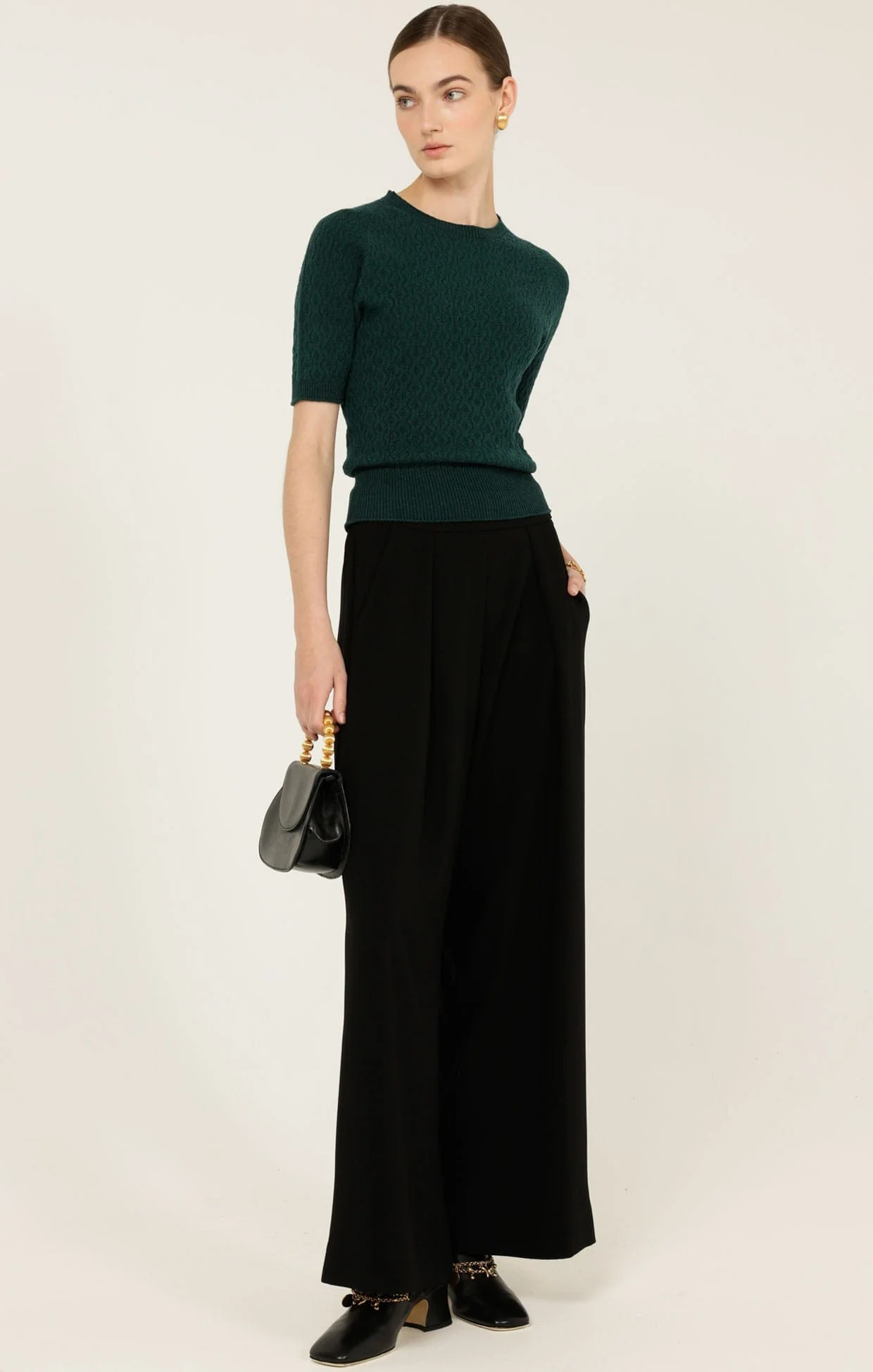 SHORT SLEEVE GROVE KNIT TOP IN FOREST - Image 4