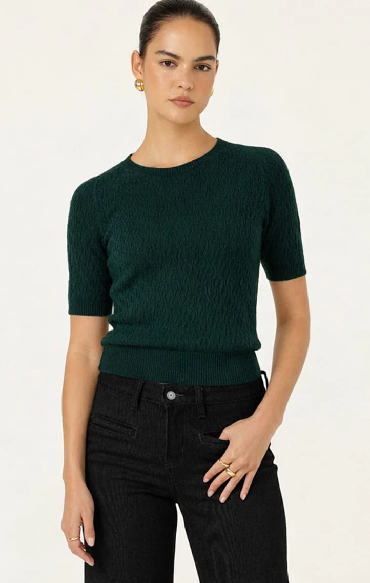 SHORT SLEEVE GROVE KNIT TOP IN FOREST - Image 5