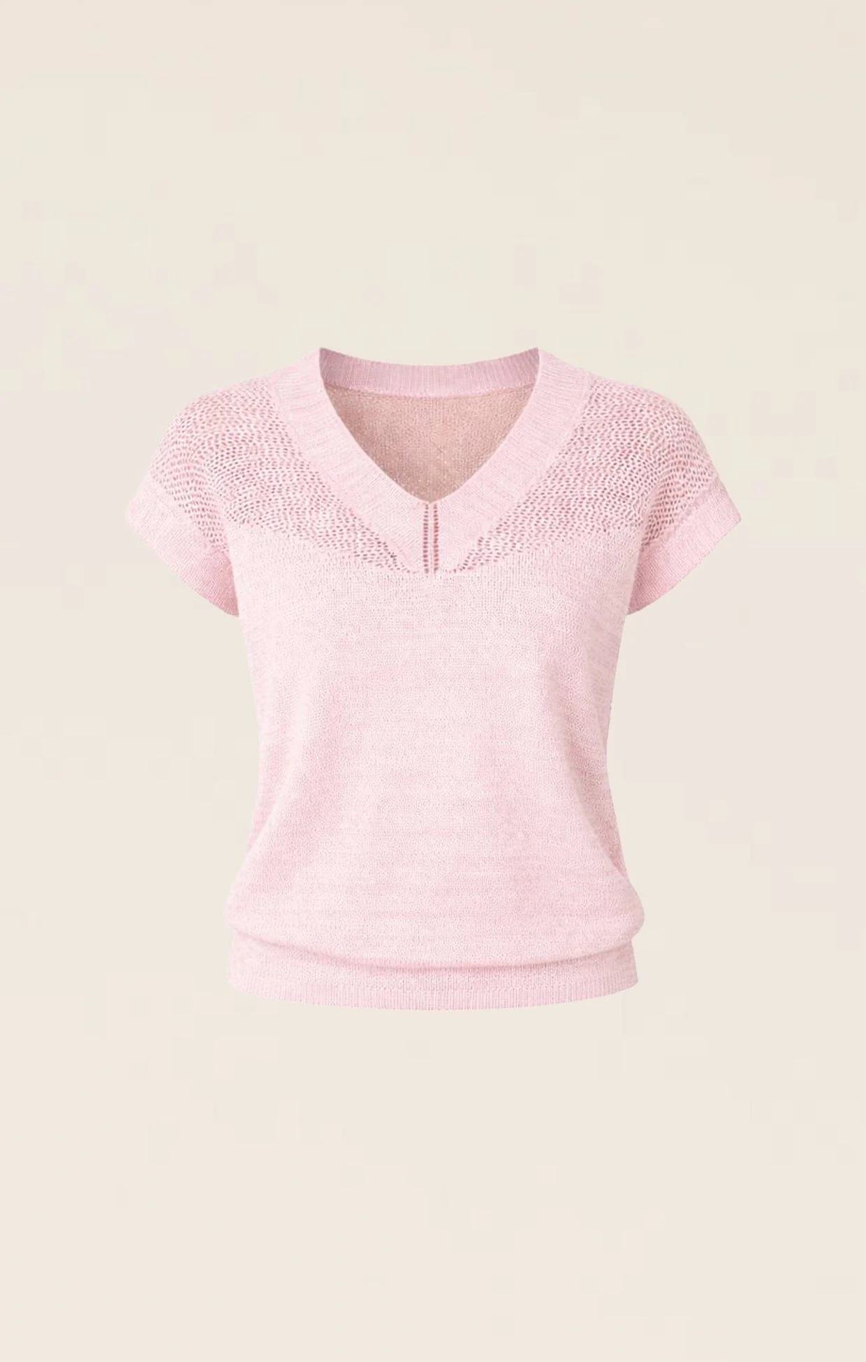V NECK MESH KNIT TOP IN WILD ROSE - Image 8